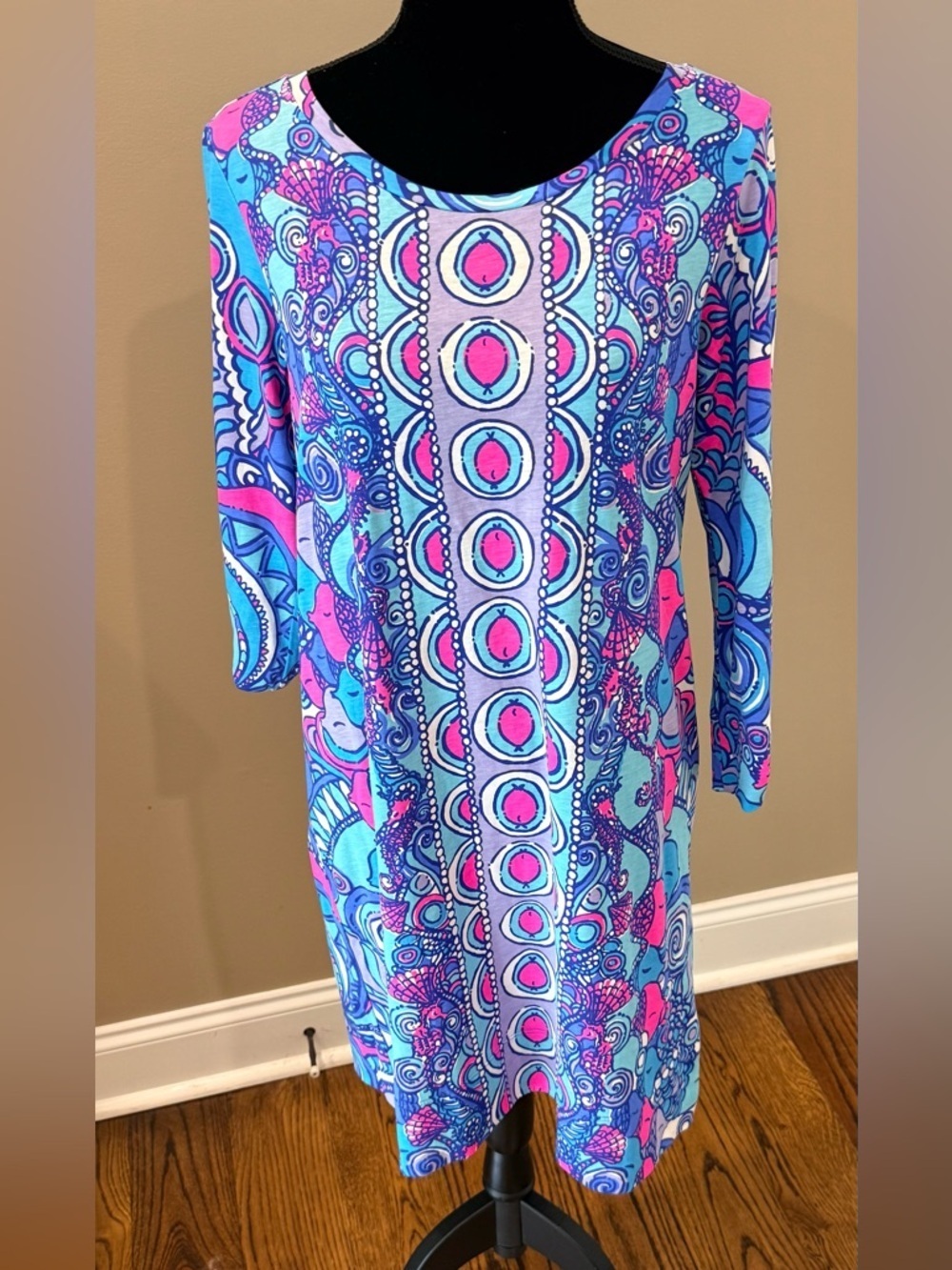 Women’s LILLY PULITZER Linden 3/4 sleeve Pima cotton dress-Sea jewels. Size M